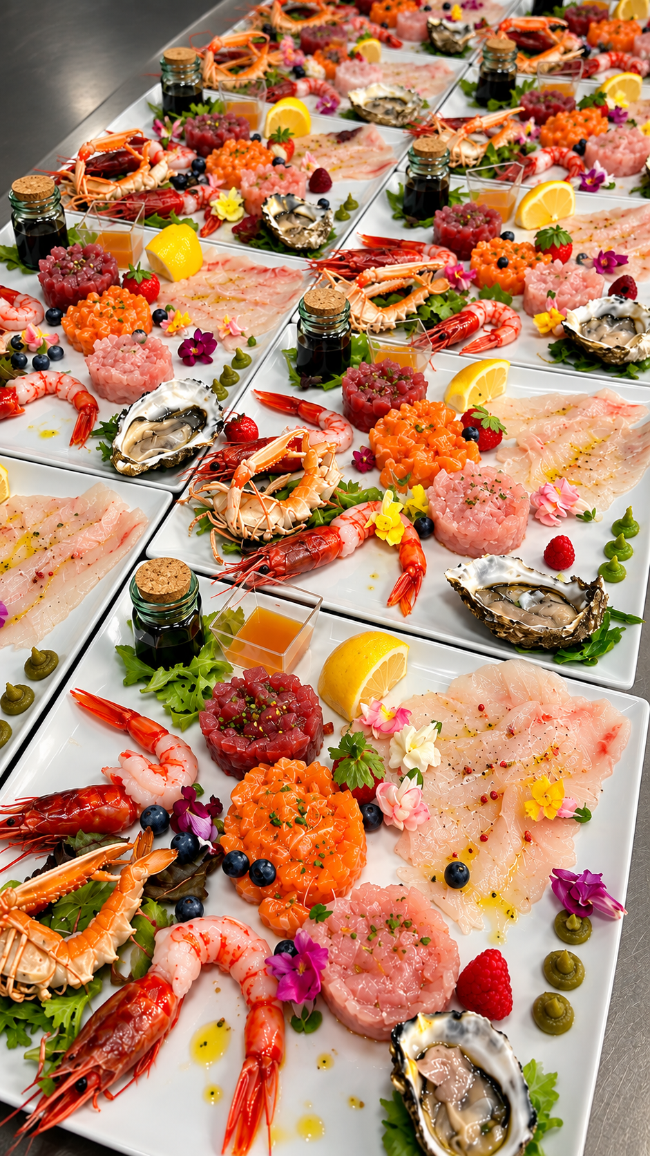 Selezione di crudi di mare, crostacei, tartare e ostriche
